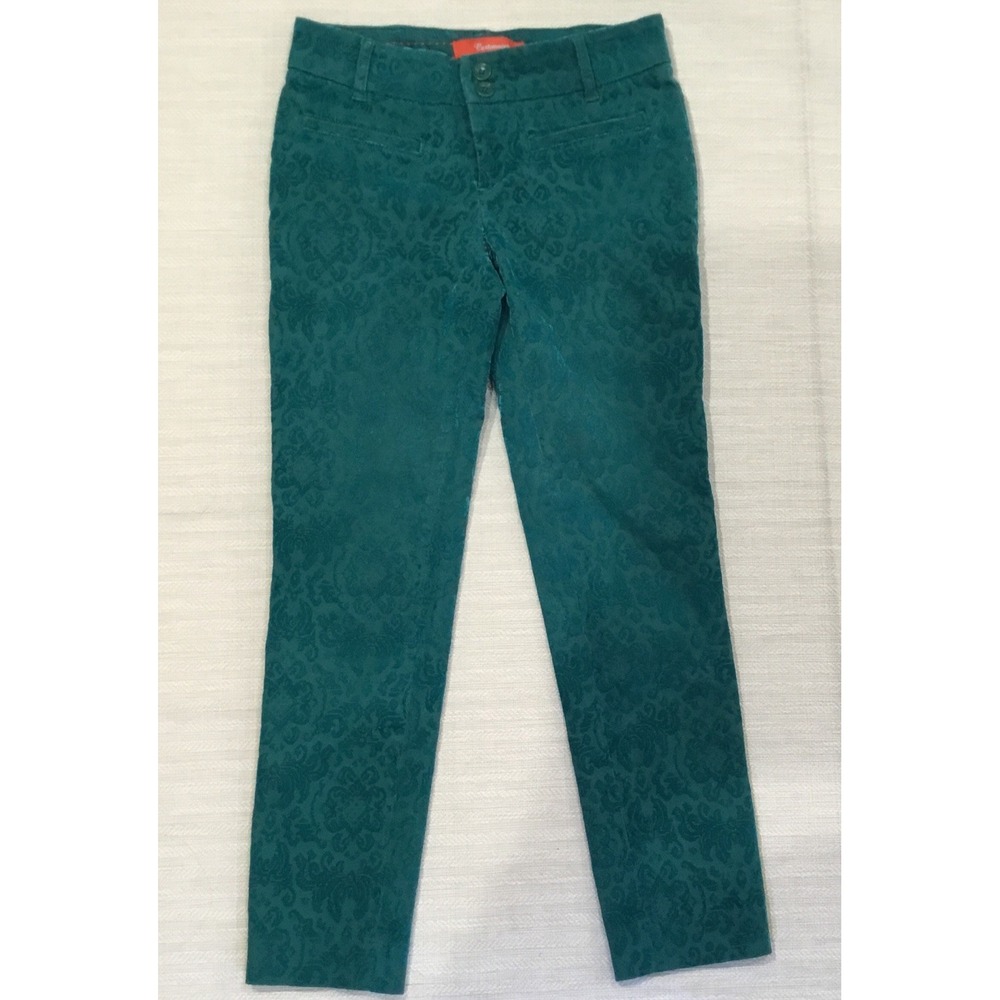 Anthropologie CARTONNIER Green CHARLIE ANKLE PANTS Sz 0 Velvet Cutout